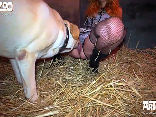 Great dog sex in the barn. Female orgasm and creampie